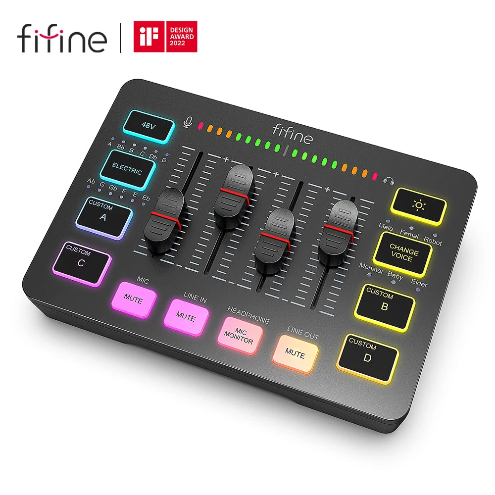 Gaming Audio Mixer,Streaming 4-Channel RGB Mixer with XLR Microphone Interface,For Game Voice,Podcast,Ampligame SC3