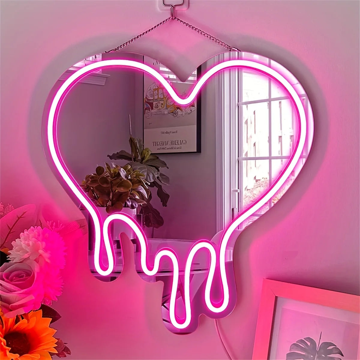 LED Heart Neon Sign Light for Bedroom Girl'S Room Party Studio Shop Decor Melt Heart with Pink Mirror Sign Perfect Birthday Gift