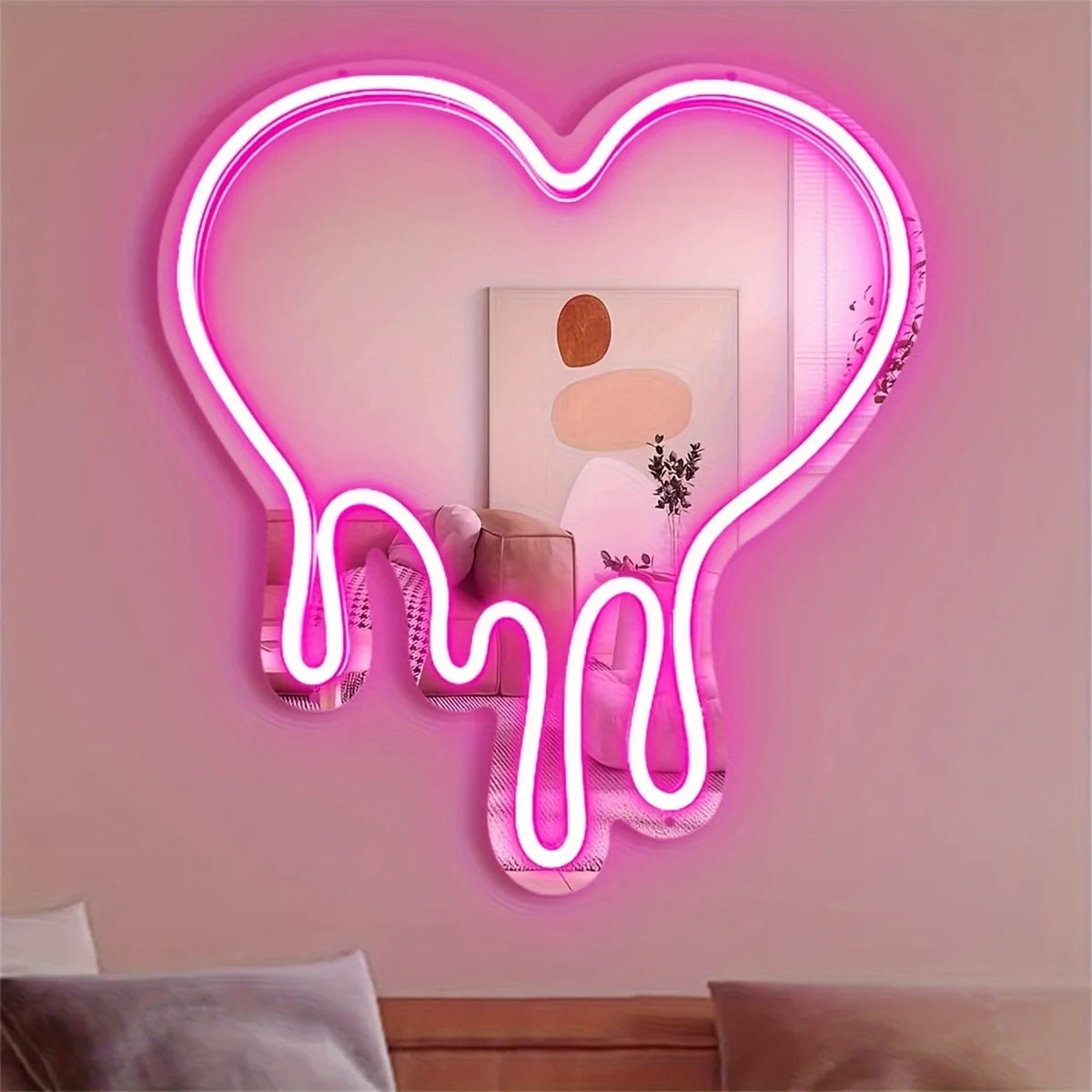 LED Heart Neon Sign Light for Bedroom Girl'S Room Party Studio Shop Decor Melt Heart with Pink Mirror Sign Perfect Birthday Gift