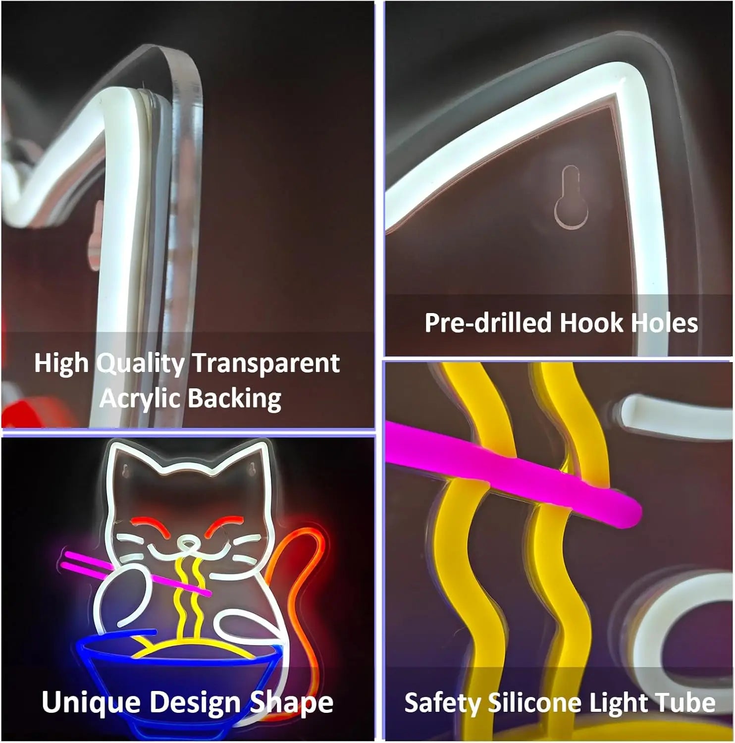 Lucky Cat Noodle Lneon Signs LED Neon Light Sign Light up Neon Signs Wall Decor for Home Bar Living Room Store Club Bistro
