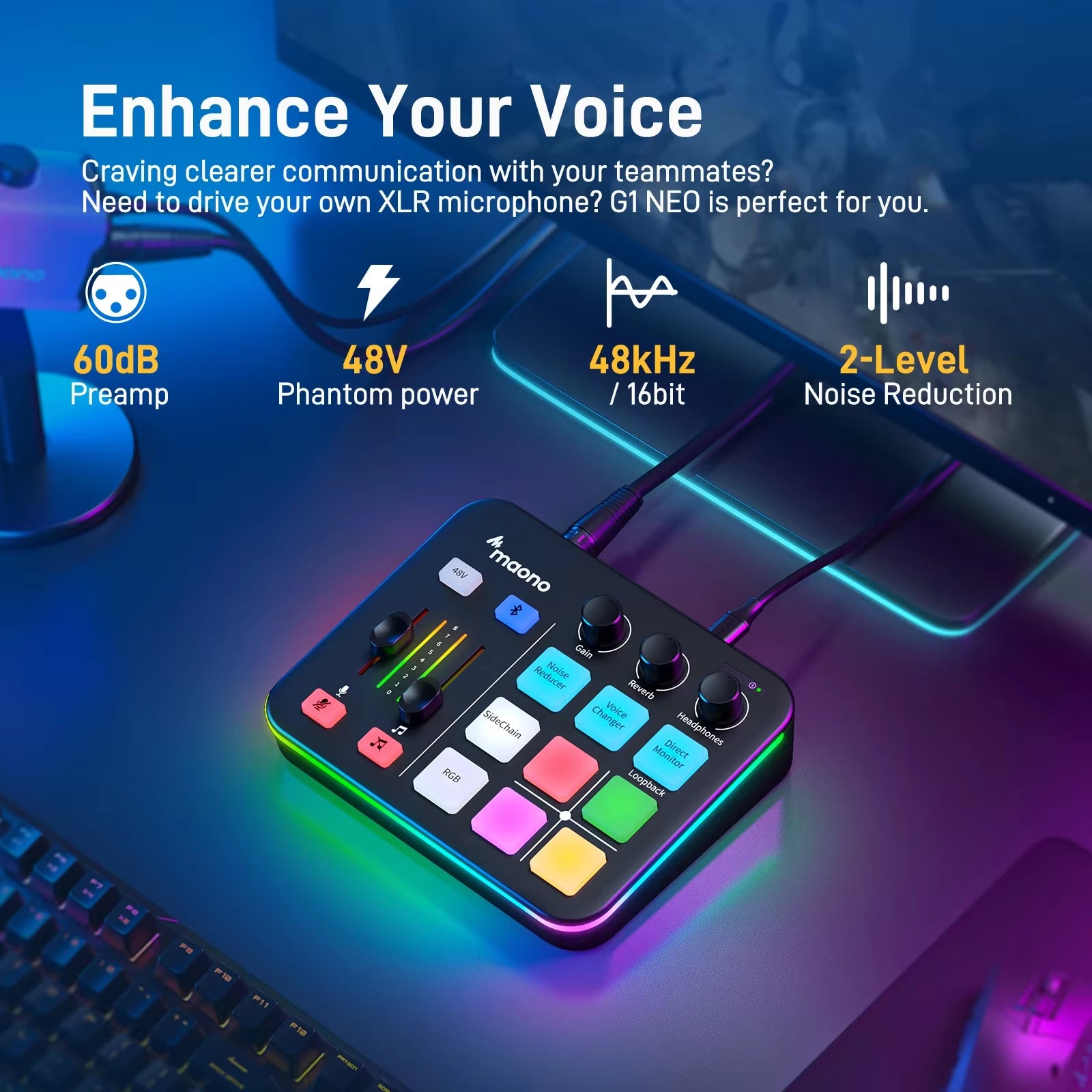 G1 NEO Interfaz De Audio Audio Mixer G1,Custom Sound Effects,Xlr Audio Interface,For Gaming Voice,Podcast