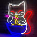 Lucky Cat Noodle Lneon Signs LED Neon Light Sign Light up Neon Signs Wall Decor for Home Bar Living Room Store Club Bistro