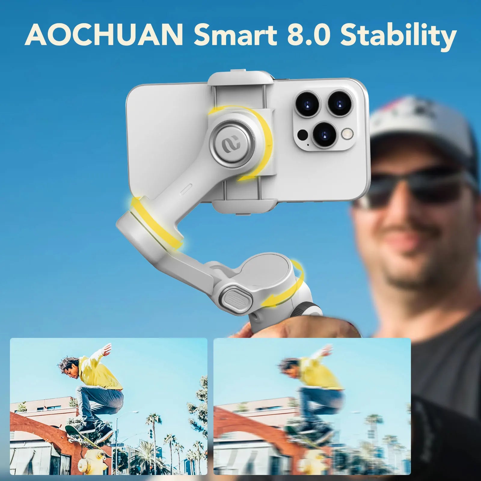 Smart X2 Smartphone 3 Axis Gimbal Stabilizer for Iphone and Android Phone with Built-In Extension Pole and LED Display