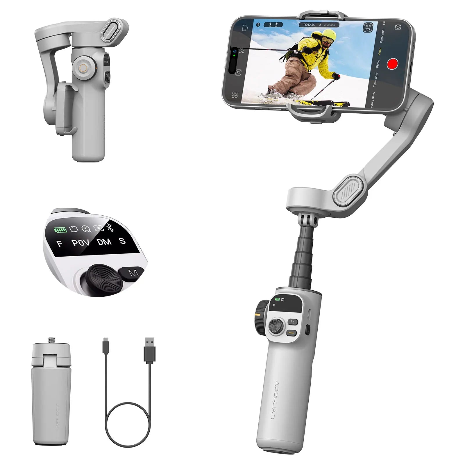 Smart X2 Smartphone 3 Axis Gimbal Stabilizer for Iphone and Android Phone with Built-In Extension Pole and LED Display