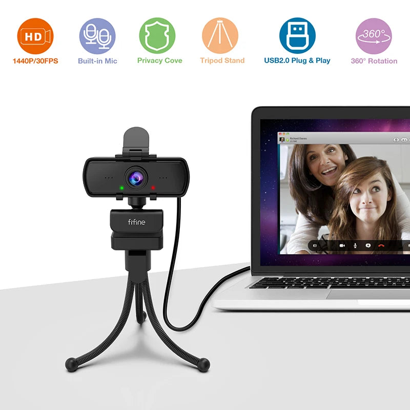 1440P Full HD PC Webcam with Microphone, Tripod, for USB Desktop & Laptop,Live Streaming Webcam for Video Calling-K420
