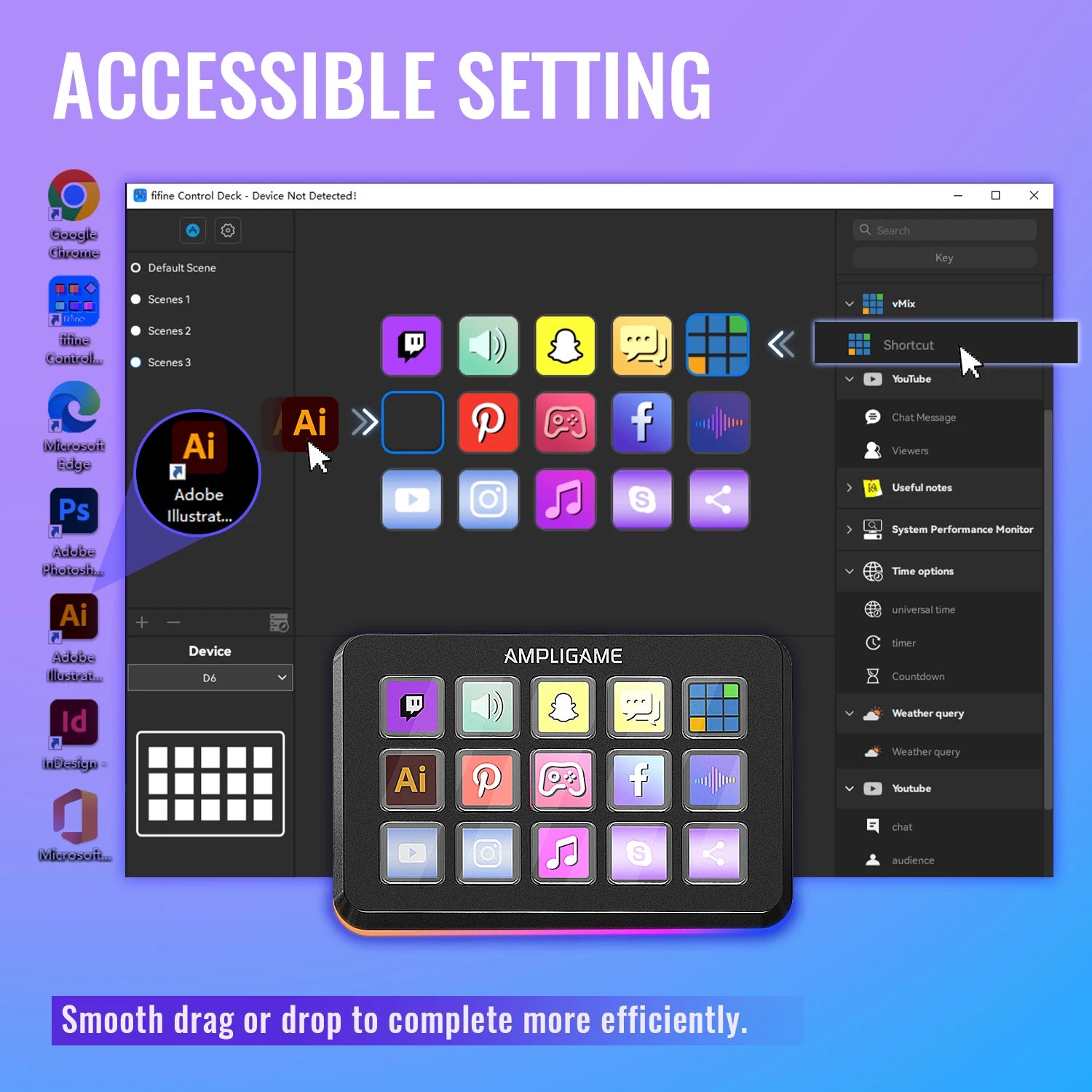 D6 Mini Keyboard with 15 Customizable Macro Buttons, Trigger Actions via App， Custom Macros for Obs/Twitch/Youtube/Vk