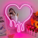 LED Heart Neon Sign Light for Bedroom Girl'S Room Party Studio Shop Decor Melt Heart with Pink Mirror Sign Perfect Birthday Gift