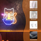 Lucky Cat Noodle Lneon Signs LED Neon Light Sign Light up Neon Signs Wall Decor for Home Bar Living Room Store Club Bistro