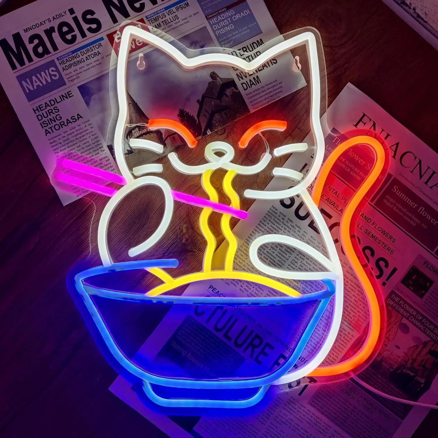 Lucky Cat Noodle Lneon Signs LED Neon Light Sign Light up Neon Signs Wall Decor for Home Bar Living Room Store Club Bistro